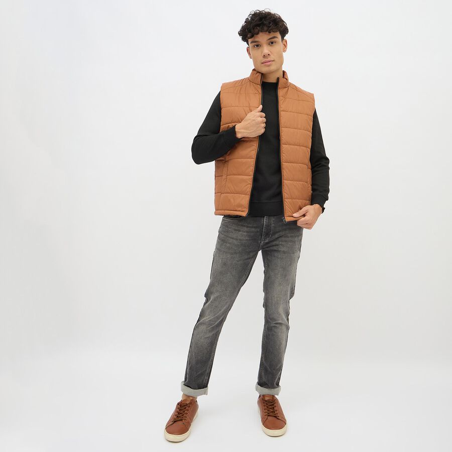 Men's Brown High Neck Sleeveless Puffer Jacket, Brown, large image number null
