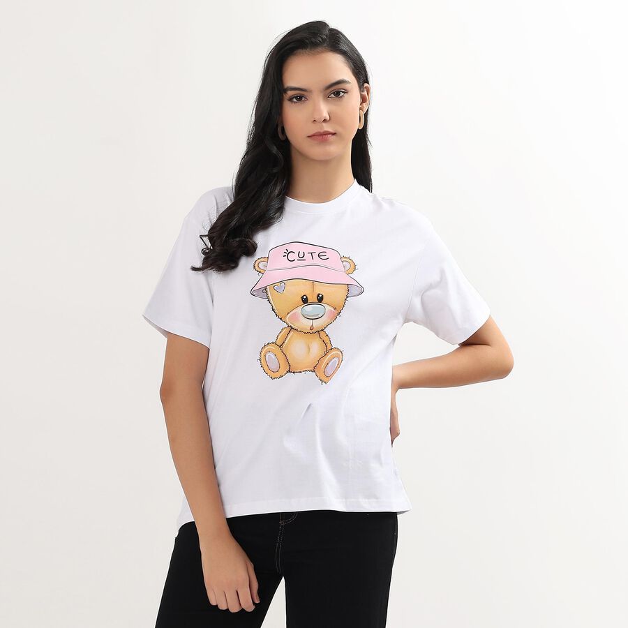 Ladies' 100% Cotton Round Neck T-Shirt , सफ़ेद, large image number null