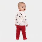 Infants' Beige 100% Cotton Round Neck Printed Baba Suit, Beige, small