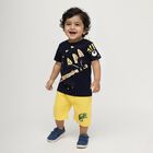 Boys' Navy Cotton Round Neck Printed Baba Suit, Navy Blue, small image number null