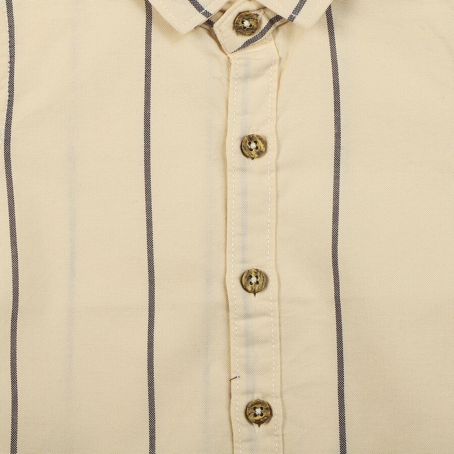 Infants Beige Striped Collared Regular Fit Shirt, Beige, large