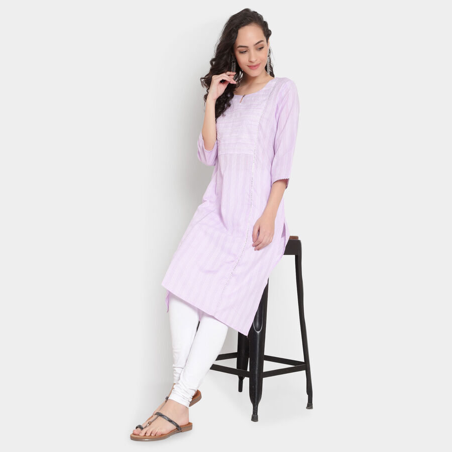 Cotton Embroidered 3/4Th Sleeves Kurta, Purple, large image number null
