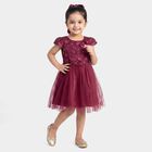 Girls' Wine Fit and Flare Embellished Party Wear Frock, Wine, small