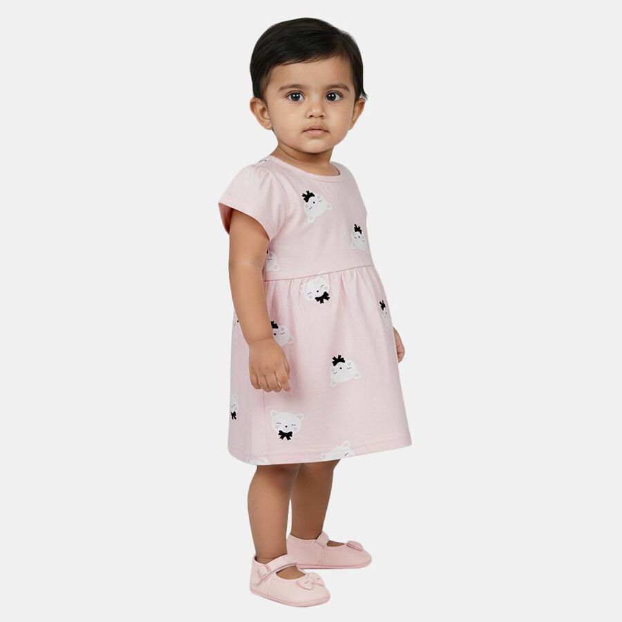 Infants' Pink Cotton Printed Flutter Sleeve Frock, Light Pink, large
