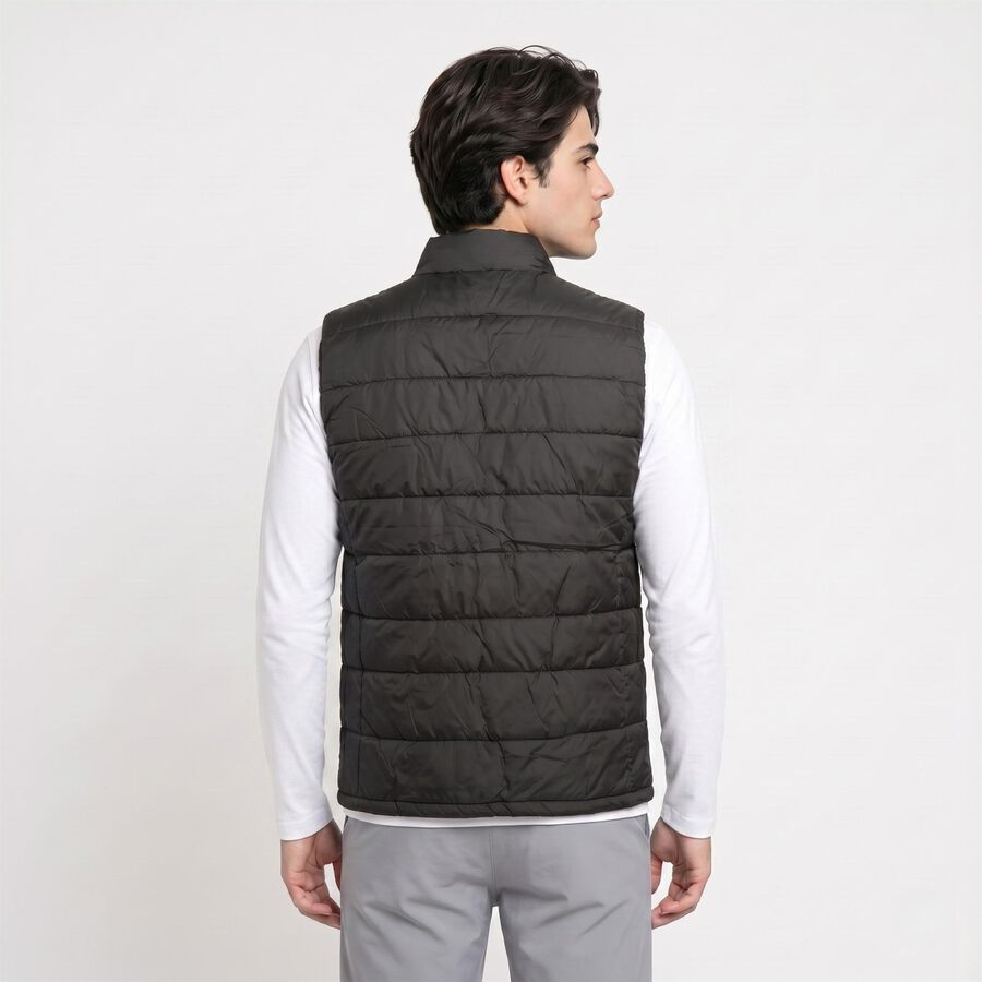 Men's Black Stand Collar Puffer Jacket, Black, large