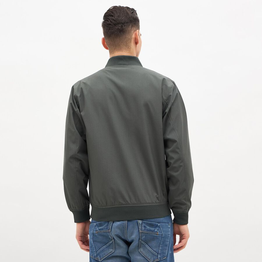Men's Dark Olive Green Ribbed Bomber Jacket, गहरा हरा, large image number null
