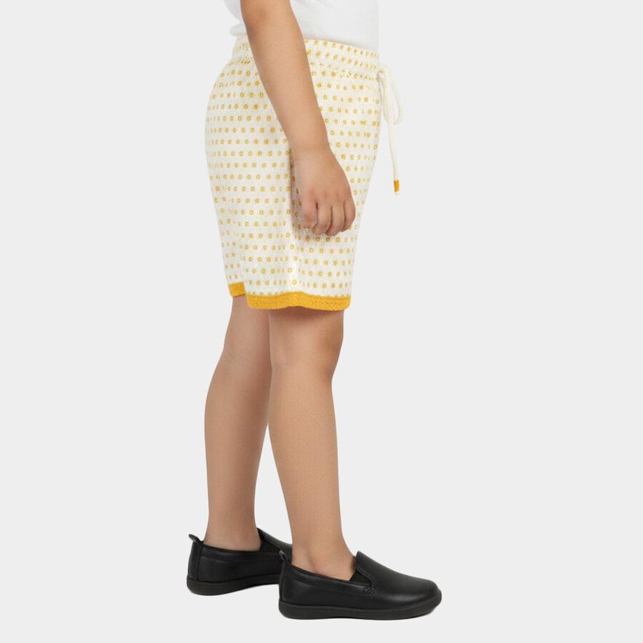 Girls White Regular Fit Printed Shorts, सफ़ेद, large
