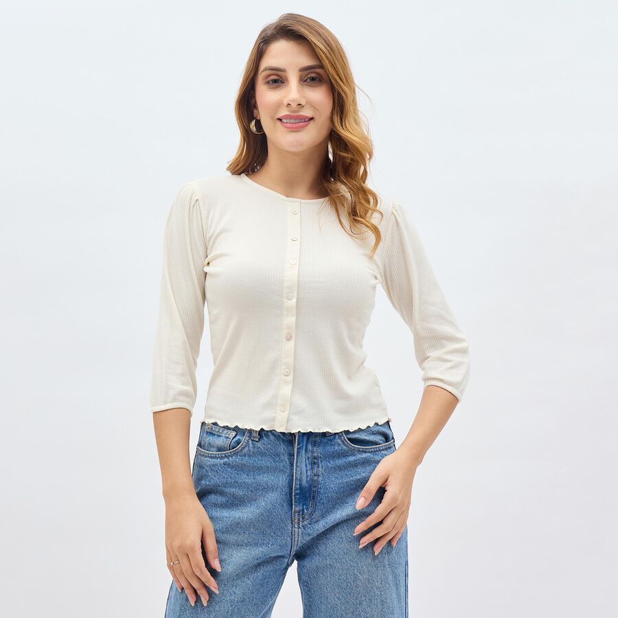 Women's Off-White Round Collar Casual Shirt, Off White, large