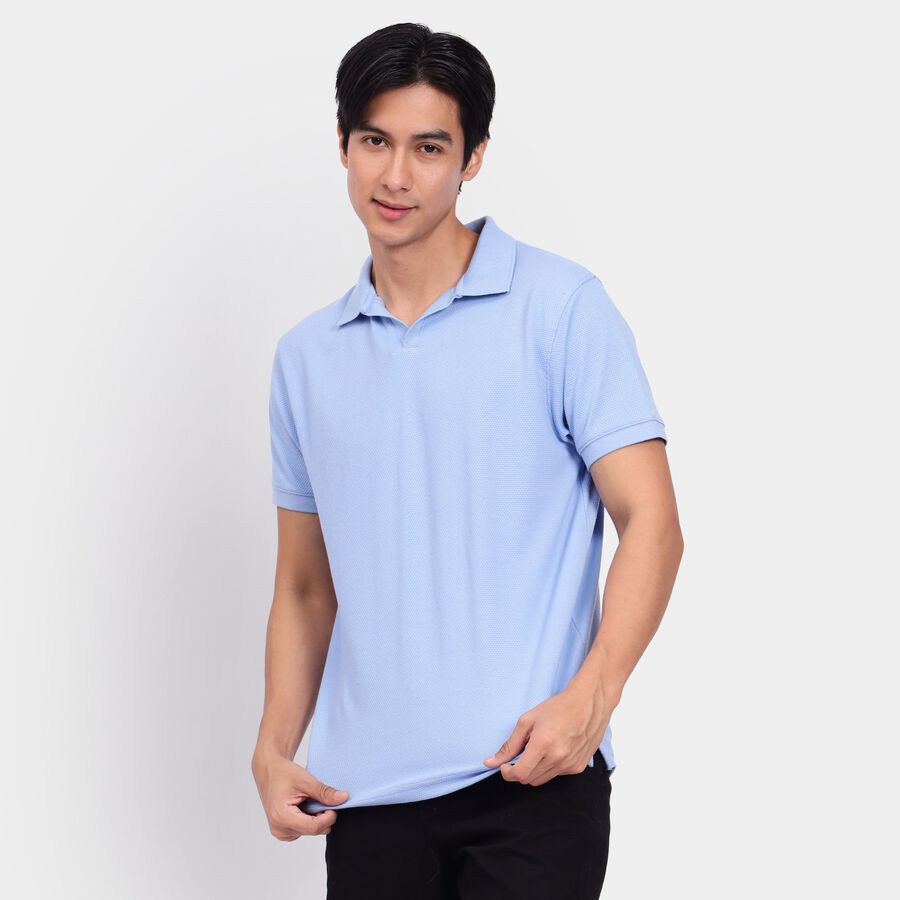Men's Collared Half Sleeves T-Shirt, Light Blue, large image number null