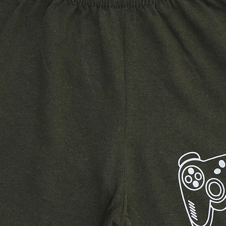 Boys' Deep Olive Green Gaming Print Cotton Blend Pyjama, ओलिव, large image number null