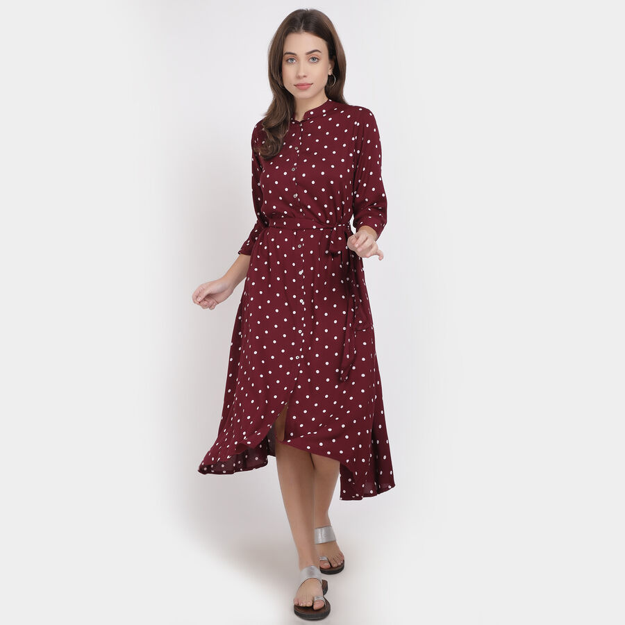 Printed A Line Dress, Wine, large image number null