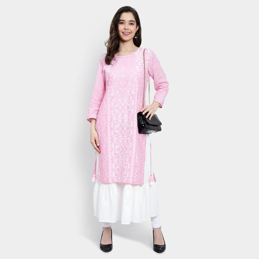 Solid Flared Kurta, Pink, large image number null