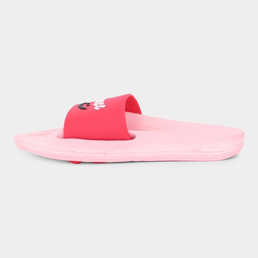 Kids Bright Pink Slip-On Cartoon Slippers, Pink, large image number null