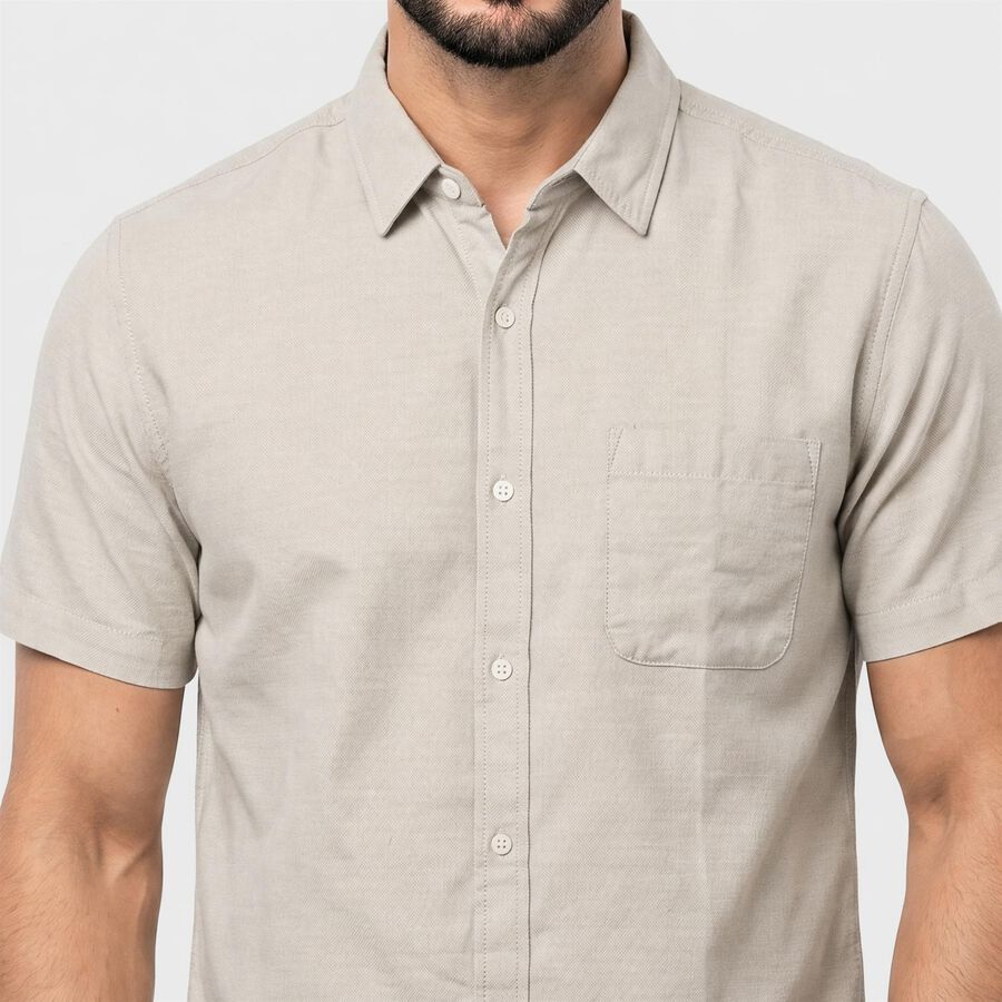 Men's Grey Spread Collar Regular Fit Shirt, Light Grey, large