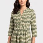 Women's Olive Green V-Neck Printed Kurti, Olive, small