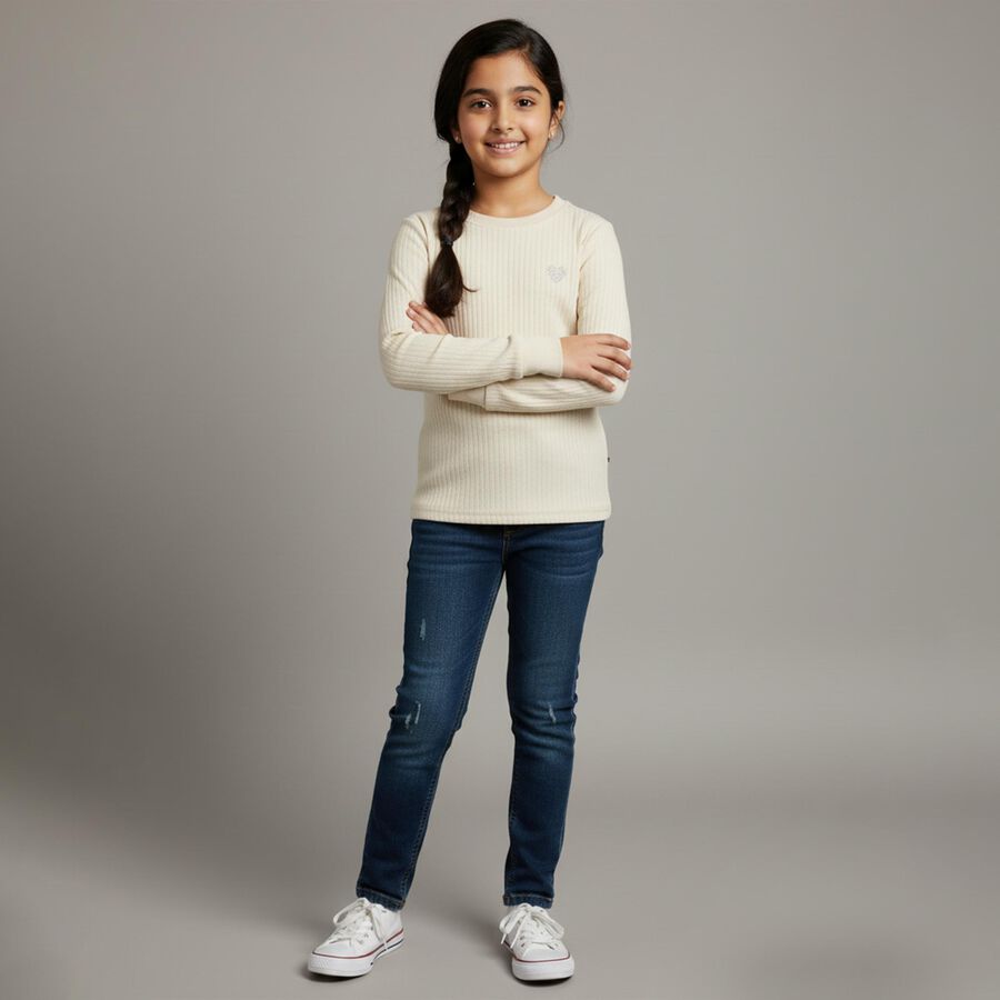 Girls Light Beige Round Neck Thermal Upper, Beige, large image number null