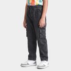 Boys' Black Relaxed Fit Cargo Jeans, काला, small
