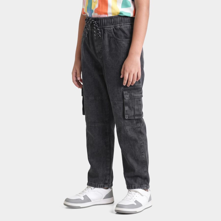 Boys' Black Relaxed Fit Cargo Jeans, काला, large