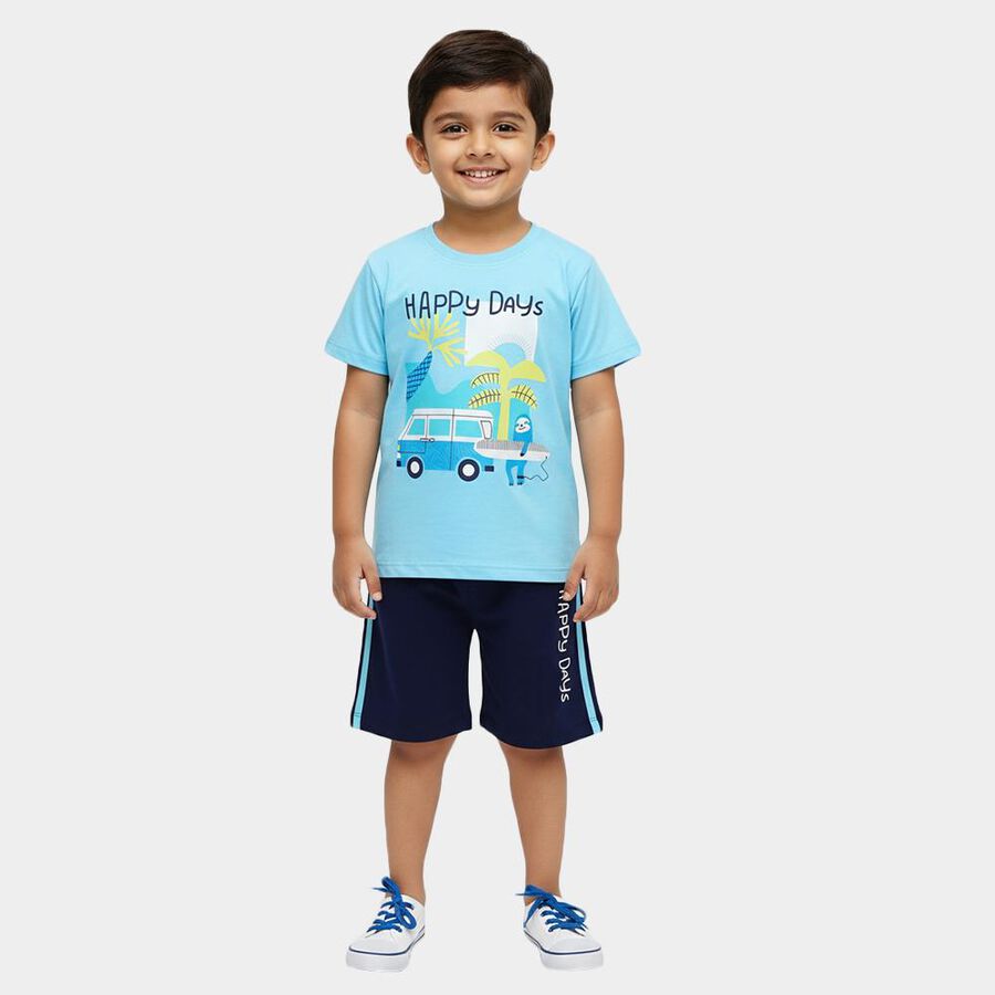 Boys' Light Blue 100% Cotton Round Neck Graphic Printed Baba Suit, Light Blue, large