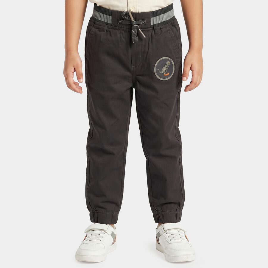 Boys' Charcoal Regular Fit Jogger Trousers, गहरा ग्रे, large