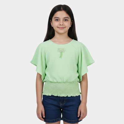 Girls Mint Light Green Round Neck Casual T-Shirt