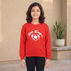 Girls' Red Crew Neck Graphic Print Sweatshirt, लाल, small