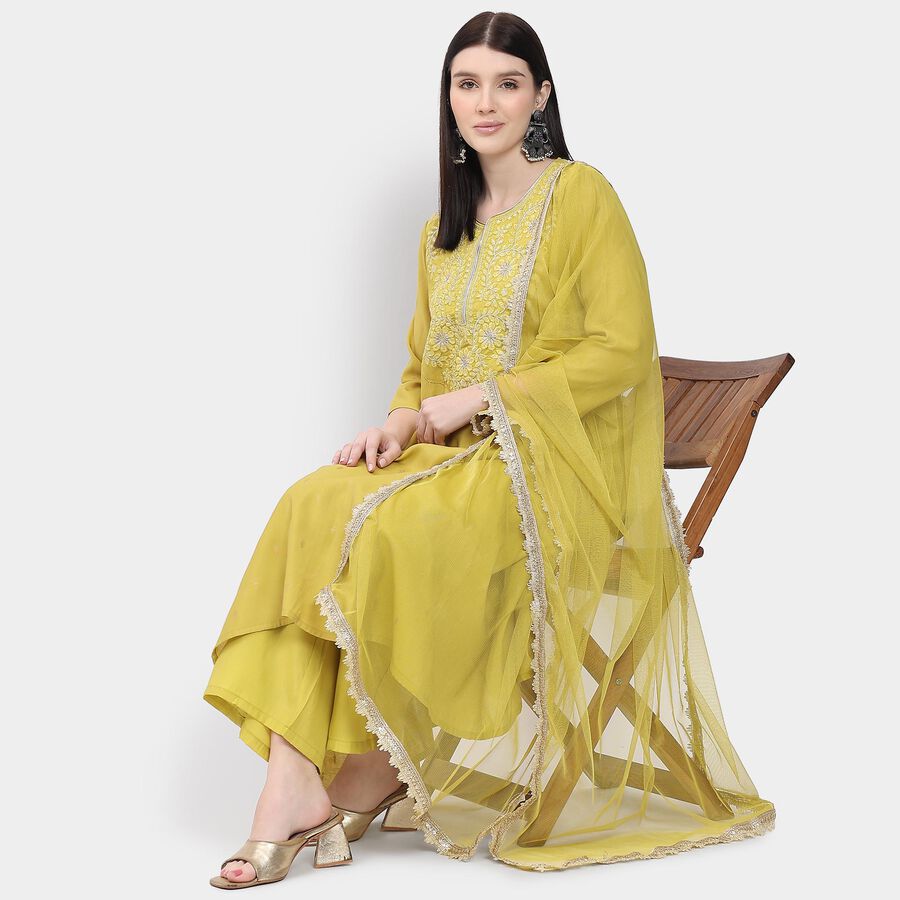 Ladies' Kurta Pyjama Set with Dupatta, ओलिव, large image number null