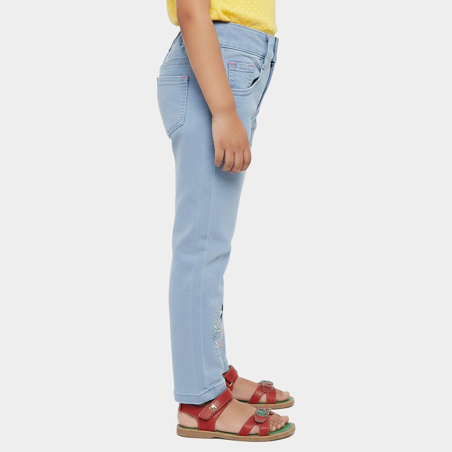 Girls' Light Blue Slim Fit Embroidered Jeans, हल्का नीला, large