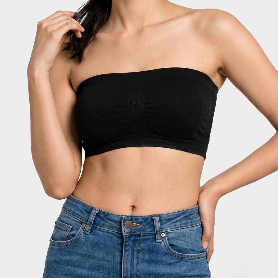 Women's Black Strapless Tube Bra, काला, large