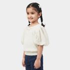 Girls White Round Neck Regular T-Shirt, सफ़ेद, small