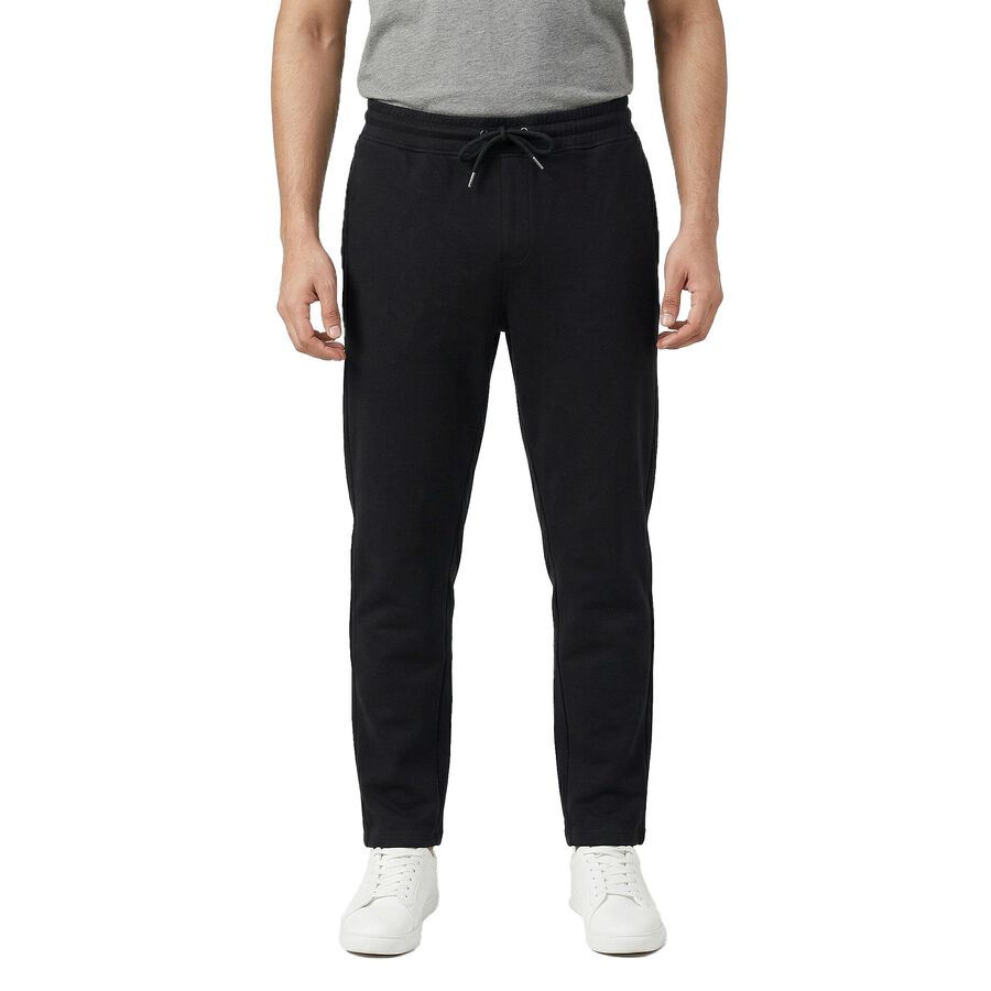 Men's Black Tapered Fit Zippered Track Pants, काला, large