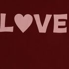 Girls' Maroon Short Sleeve Top and Pink Heart Print Skirt Set, Maroon, small