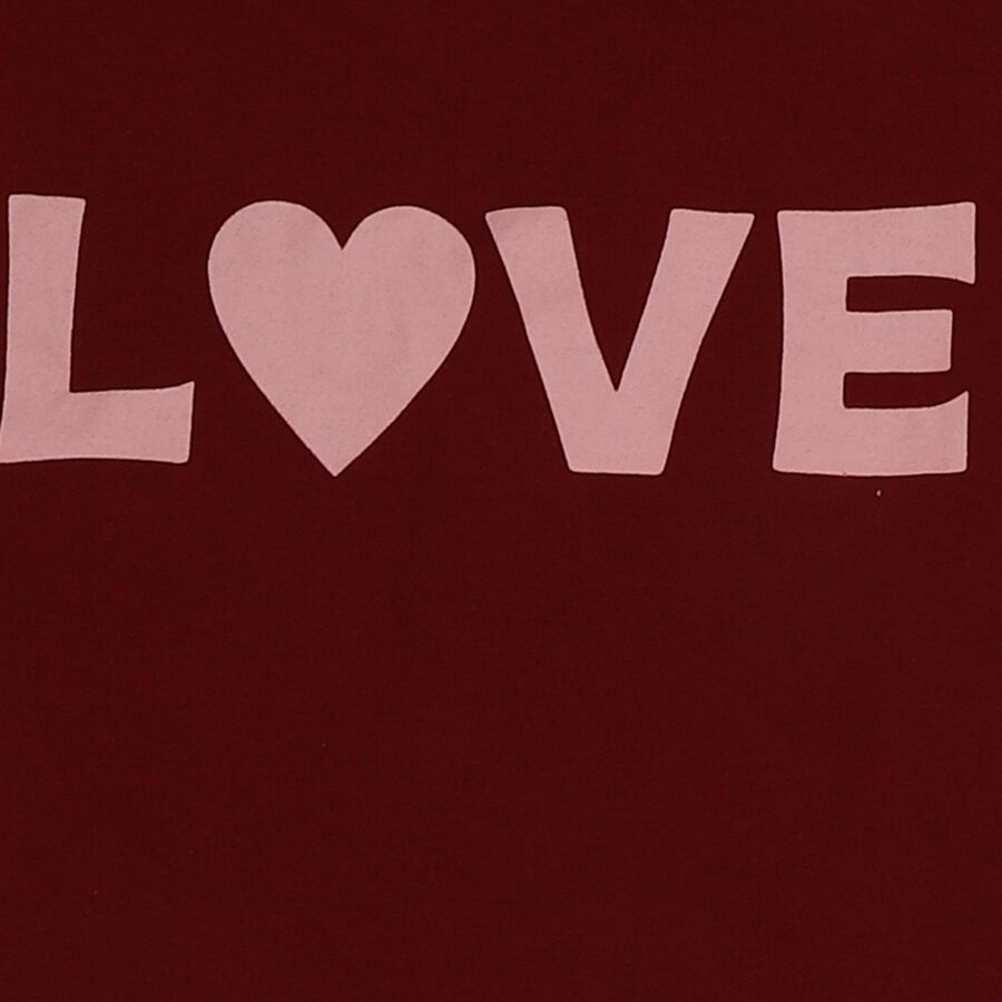 Girls' Maroon Short Sleeve Top and Pink Heart Print Skirt Set, Maroon, large