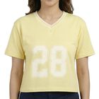 Women's Yellow Cotton Round Neck Casual T-Shirt, पीला, small
