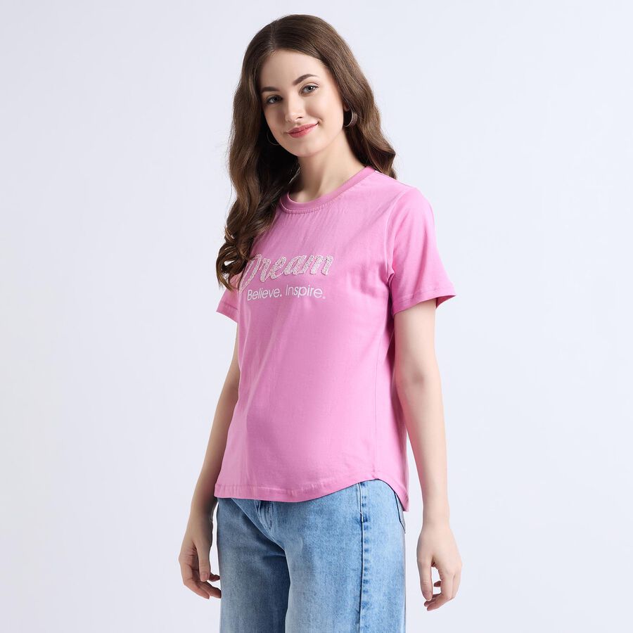 Ladies' 100% Cotton Round Neck T-Shirt , बैंगनी, large image number null