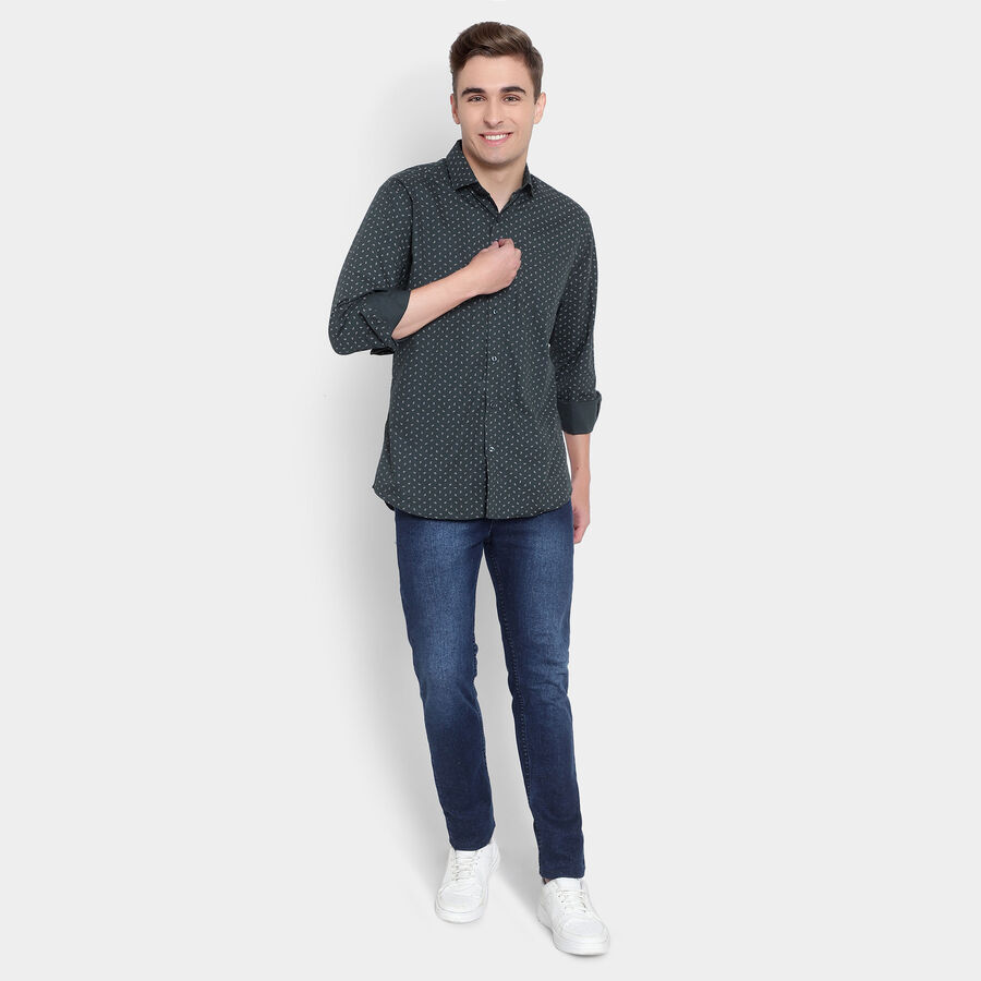 Cotton Printed Formal Shirt, Dark Green, large image number null