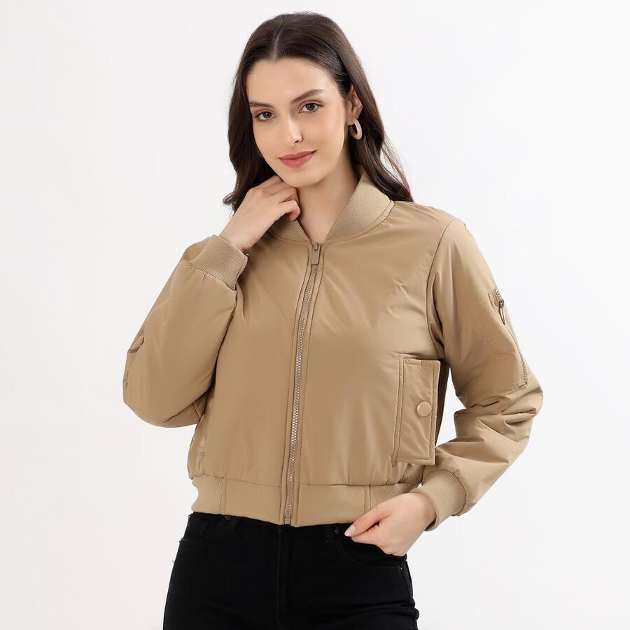 Women's Warm Beige Baseball Casual Bomber Jacket, गहरा पीला, large image number null