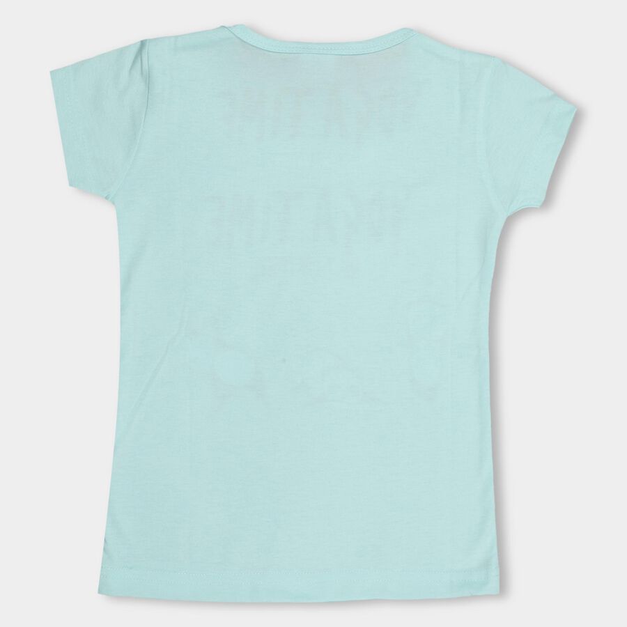 Girls' Light Mint Green Cotton Blend Crew Neck Short Sleeve T-Shirt, Light Green, large image number null