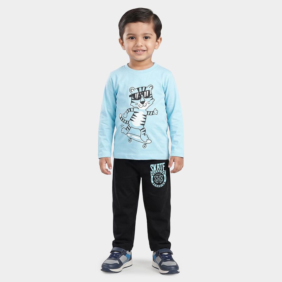 Boys Light Blue Round Neck Graphic Print Baba Suit, Light Blue, large