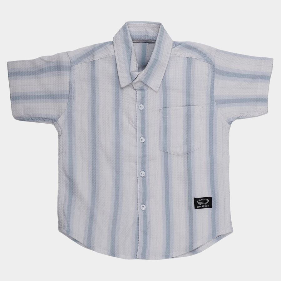 Boys' White Half Sleeve Spread Collar Casual Shirt, White, large