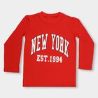 Boys' Bright Cherry Red Cotton Blend Round Neck Casual T-Shirt, लाल, small image number null