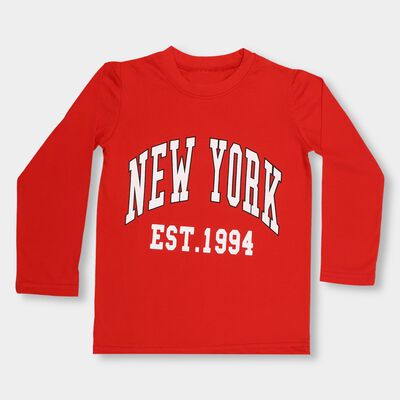 Boys' Bright Cherry Red Cotton Blend Round Neck Casual T-Shirt