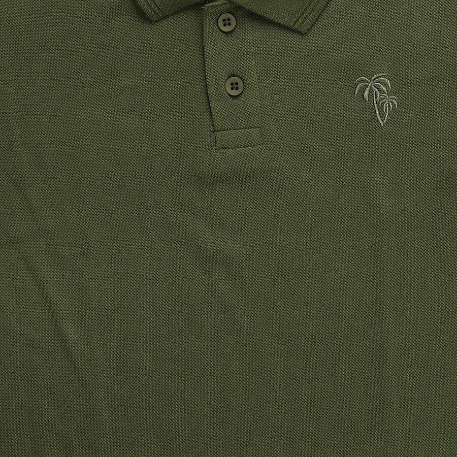 Boys Muted Olive Green Round Neck Casual Half Sleeve T-Shirt, Olive, large