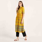 Printed 3/4th Sleeve Kurta, पीला, small image number null