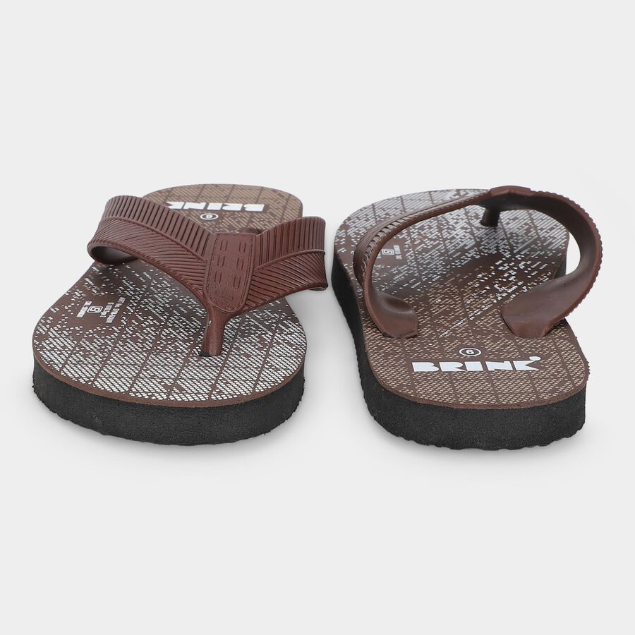 Men's Brown Toe-Post Flip-Flops, भूरा, large