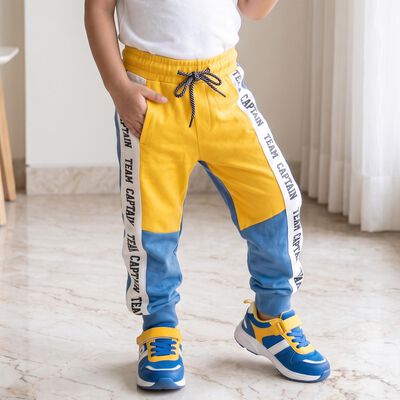 Boys' Yellow Jogger Fit Text Printed Cotton Blend Pyjama