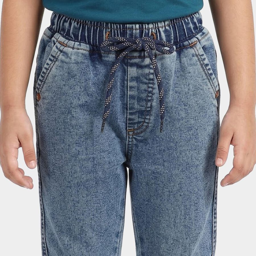 Boys' Light Blue Jogger Fit Washed Jeans, मध्यम नीला, large