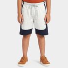 Boys Ecru Melange Regular Fit Colorblocked Bermuda Shorts, Ecru Melange, small