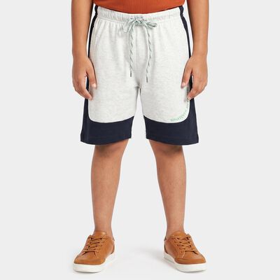 Boys Ecru Melange Regular Fit Colorblocked Bermuda Shorts
