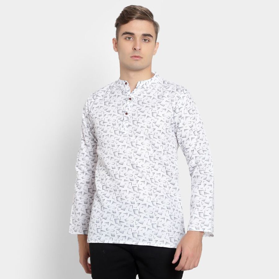Printed Mandarin Collar Kurta, White, large image number null